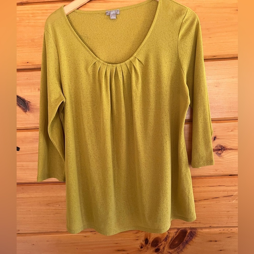 J Jill Blouse Women M Pleated neck Casual Shirt 3/4 sleeve green